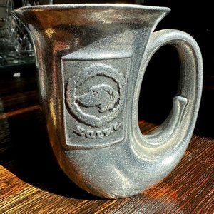 RWP Pewter Metal Bugle Trumpet Horn Shaped Mug Cup Stein Armetale Dog Head